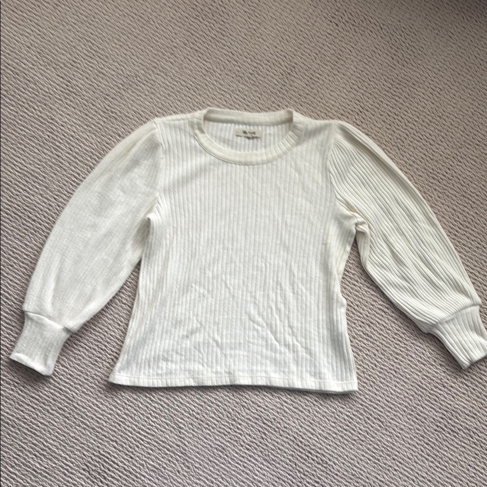 White Ribbed Long Sleeve Top